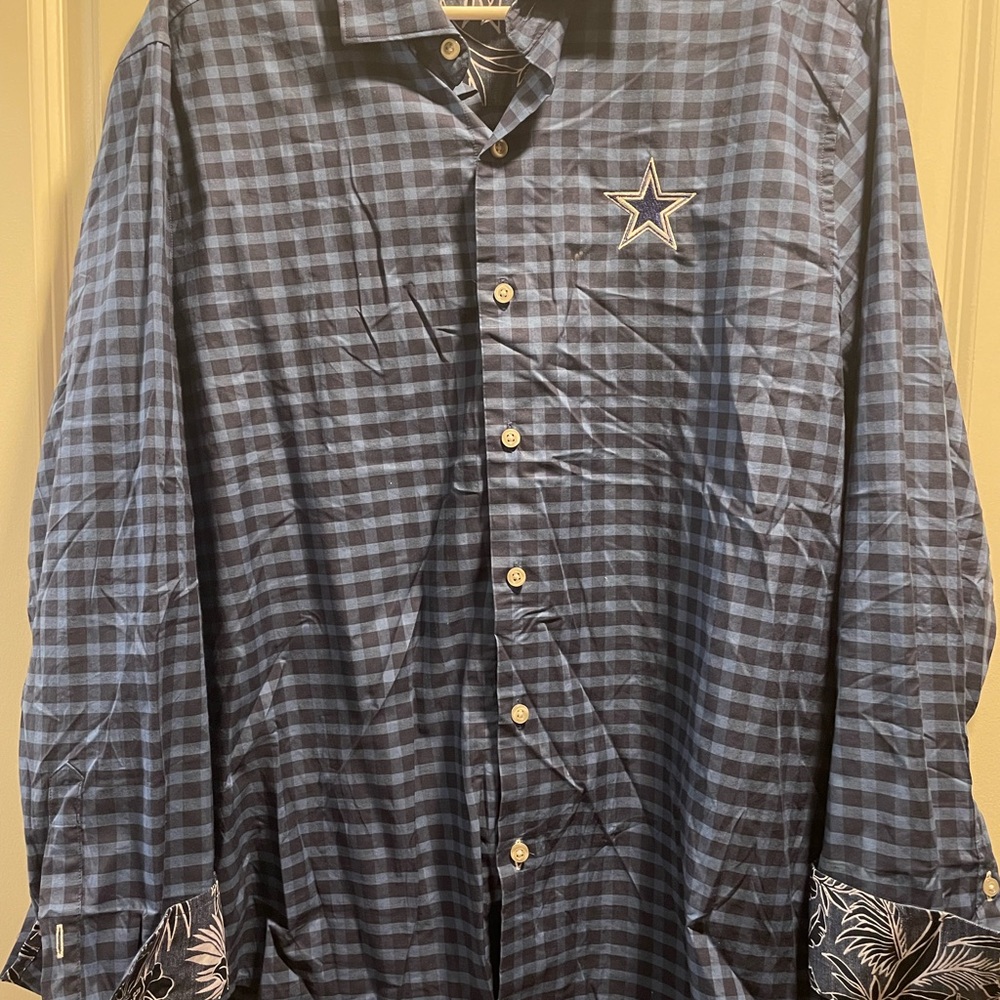 Tommy Bahama Dallas Cowboys Blue Plaid Shirt with Star Detail